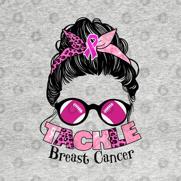 Football Pink Ribbon Breast Cancer Awareness Messy Bun Women by Gendon Design